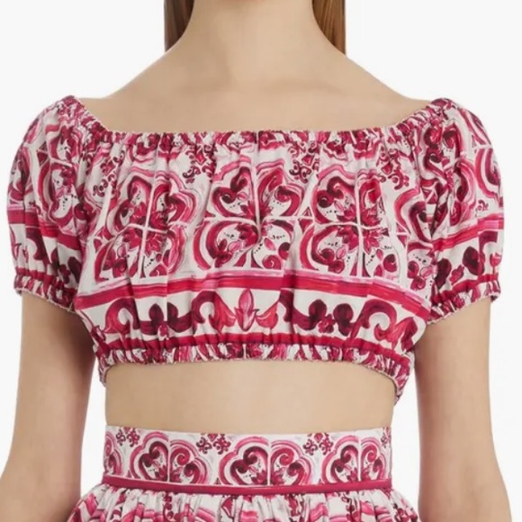 Dolce&Gabbana Tile Print Cotton Crop Top (IT40) - Picture 1 of 15